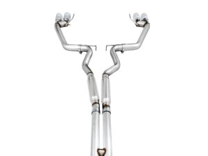 Ford Mustang Performance Exhaust - Rear - AWE Tuning - Cat-Back Track Edition (Quad Tips) - Chrome Silver - `18-`27